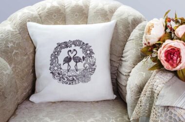 Flamingos wreath embroidery design